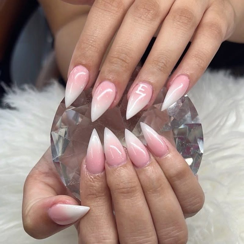 Pink and white ombré stiletto nails