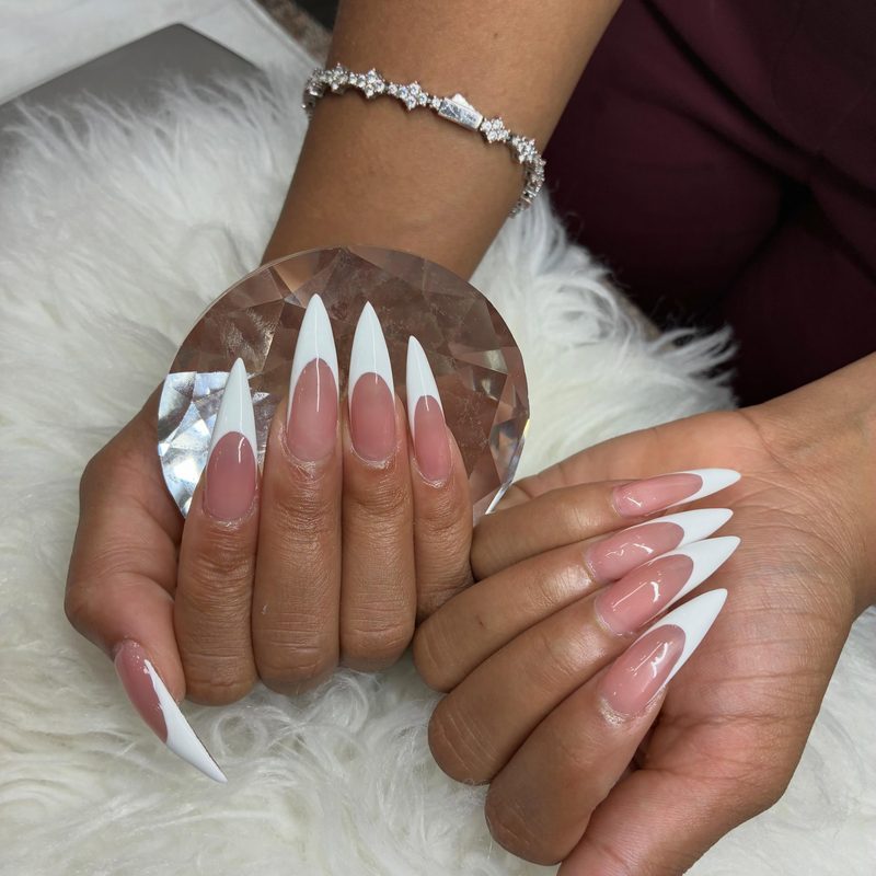 White French tip stiletto nails